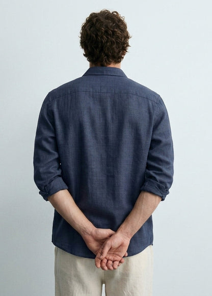 Wilsren's Men Linen Textured Shirt - Navy