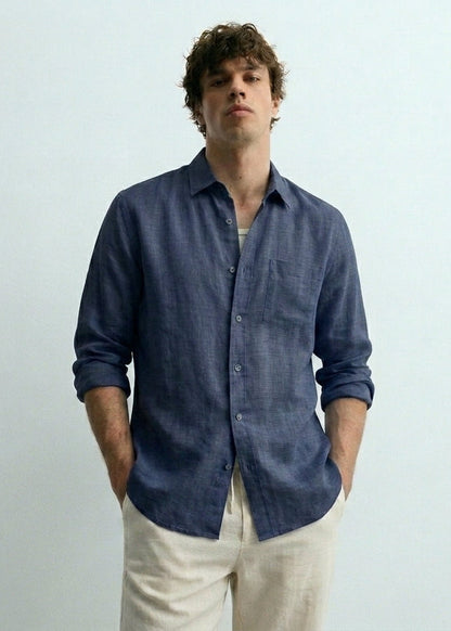 Wilsren's Men Linen Textured Shirt - Navy