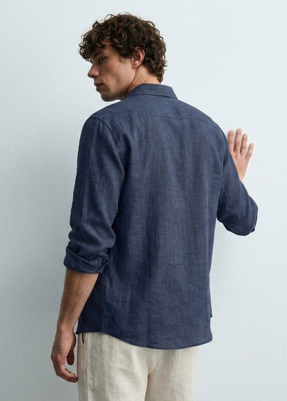Wilsren's Men Linen Textured Shirt - Navy
