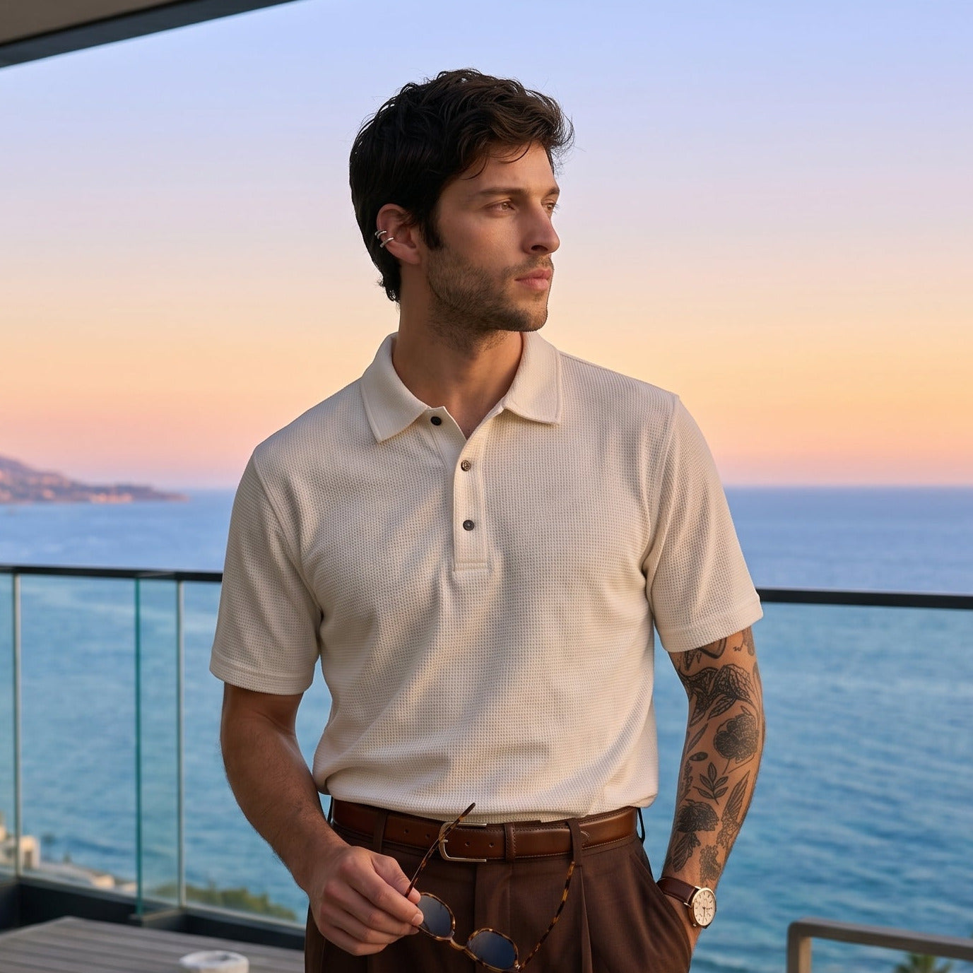 Premium Old Money Polo Shirt Men - Off White