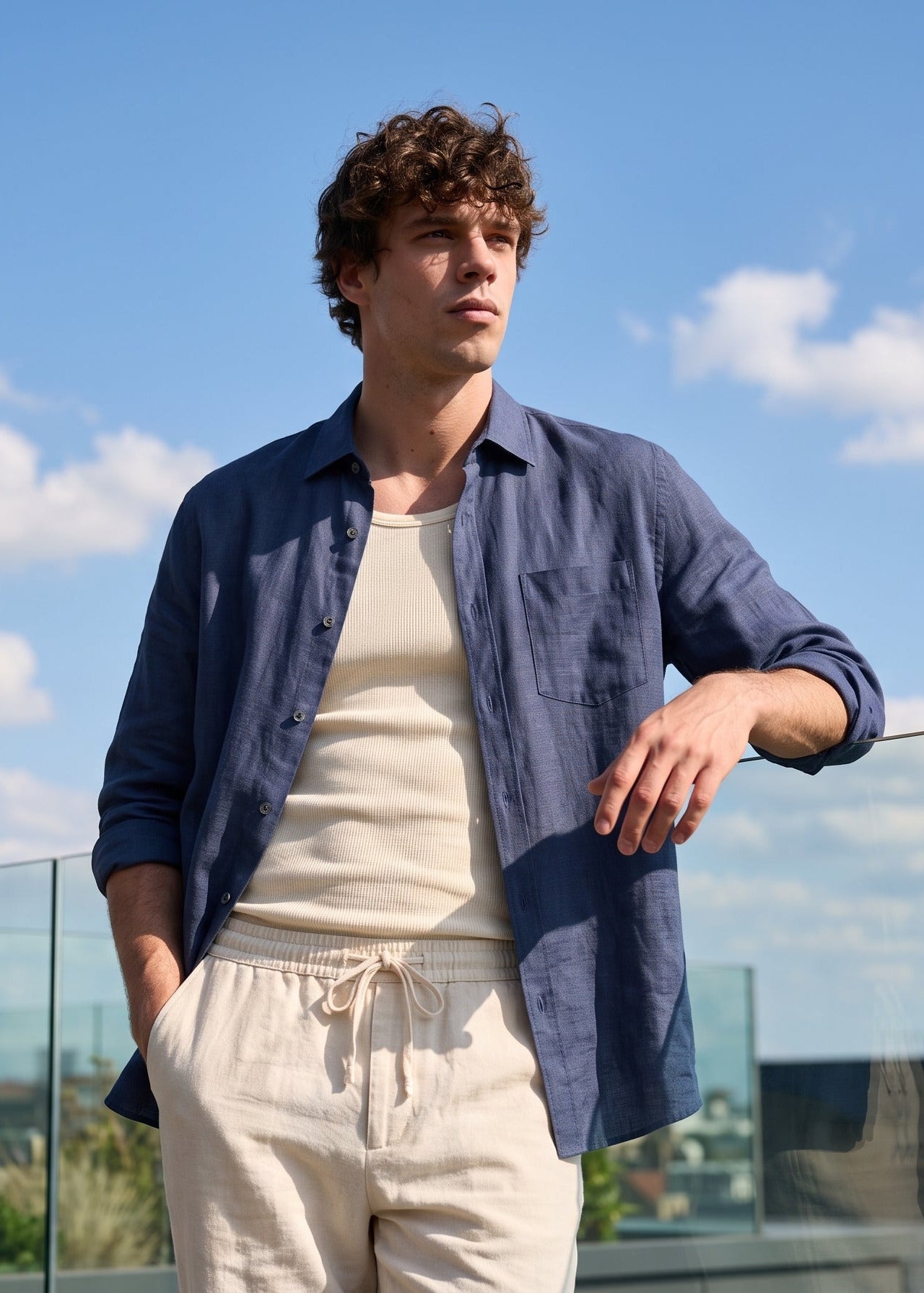 Wilsren's Men Linen Textured Shirt - Navy