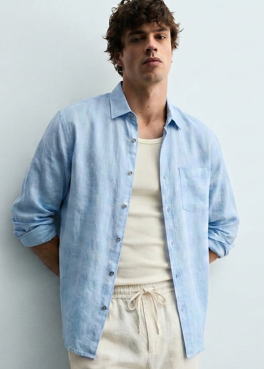 Wilsren's Men Linen Shirt - Sky Blue