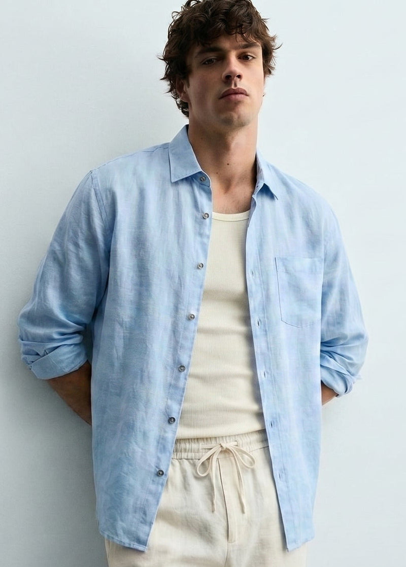 Wilsren's Men Linen Shirt - Sky Blue