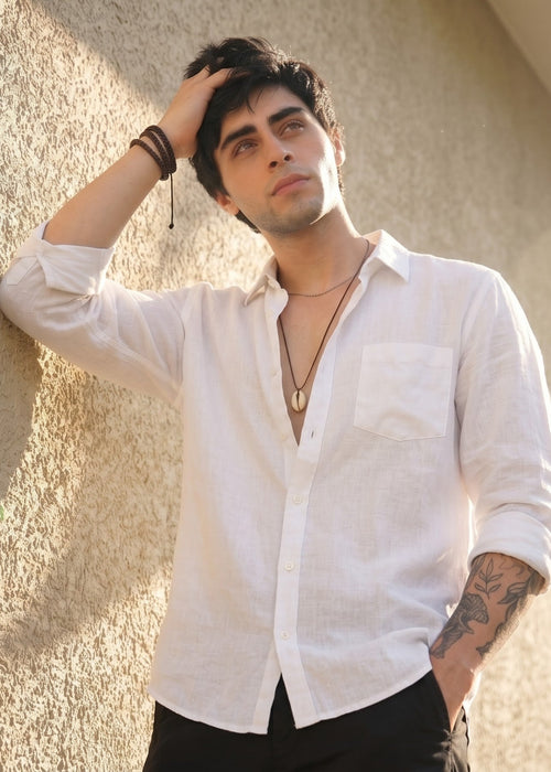 Men's Relaxed Fit Linen Shirt – White