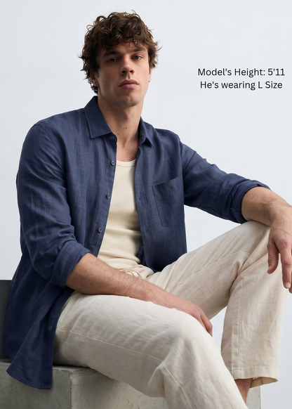 Wilsren's Men Linen Textured Shirt - Navy
