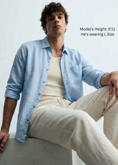 Wilsren's Men Linen Shirt - Sky Blue