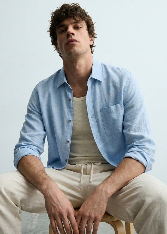Wilsren's Men Linen Shirt - Sky Blue